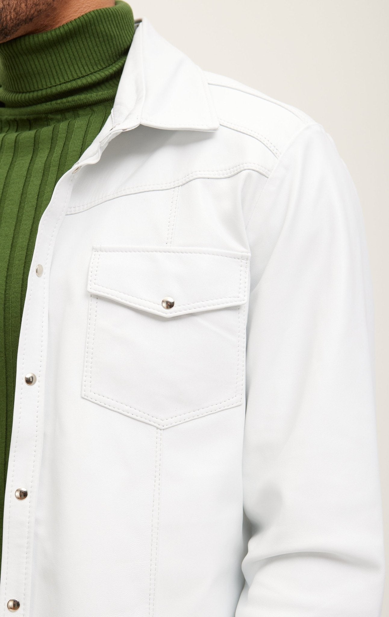 Genuine Lambskin Leather Shirt - White - Ron Tomson