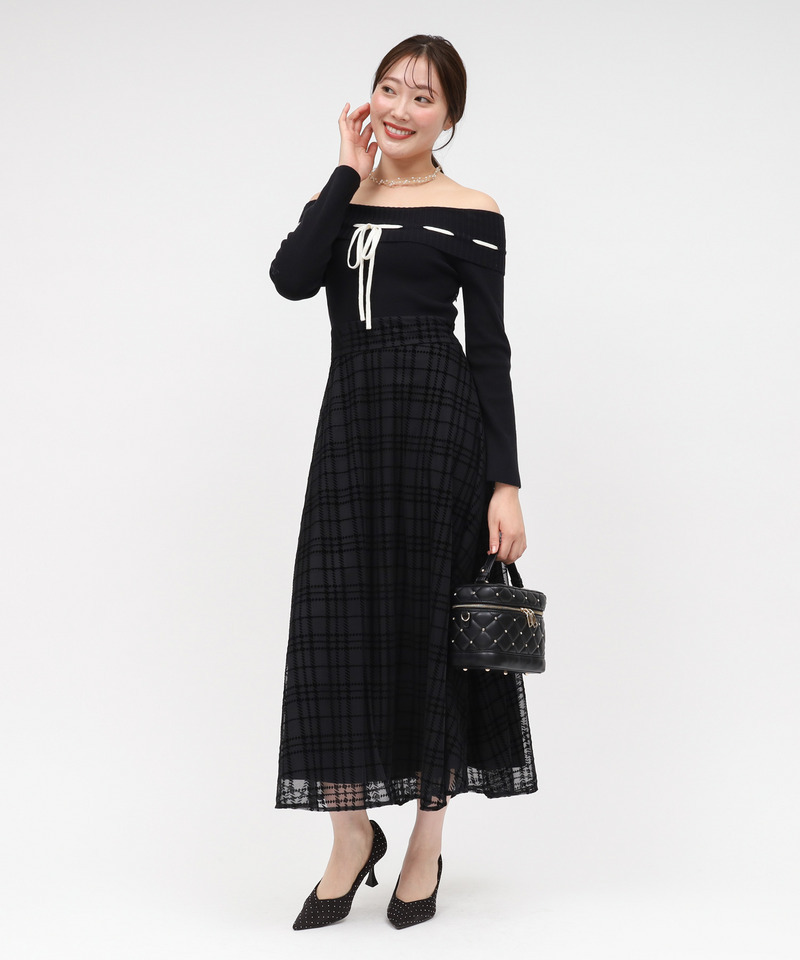 配色リボンフロッキーチェックドッキングワンピース｜ROYAL PARTY