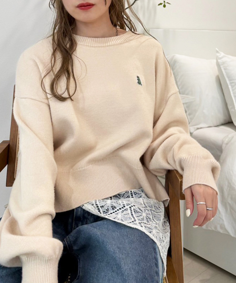 m:rex】ミニ恐竜ワッペンもちもちニットプルオーバー｜DOUBLE NAME