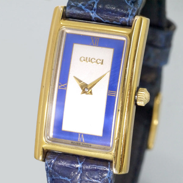 OLD Gucci 長方形フェイス クロコバンド腕時計（青） – Vintage Shop