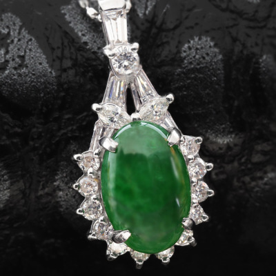 限定1本 K18WG 2.44ct翡翠 0.52ctダイヤモンド ペンダントトップ