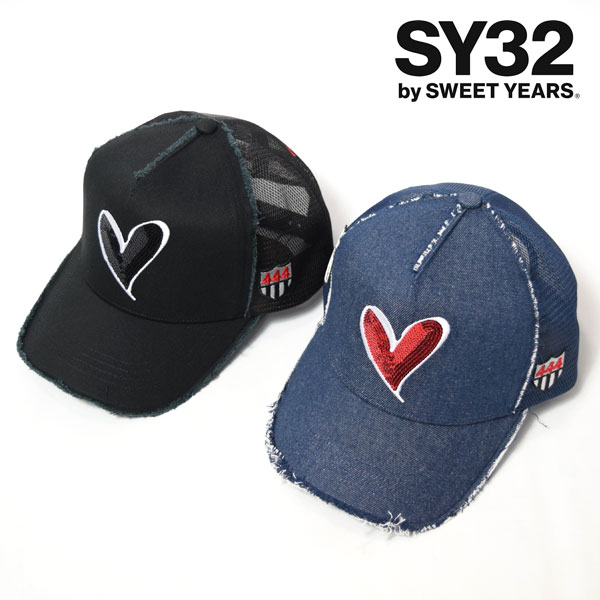 SY32 ×ヨシノリコタケ ハート刺繍 メッシュキャップ 黒 SY32 by SWEET