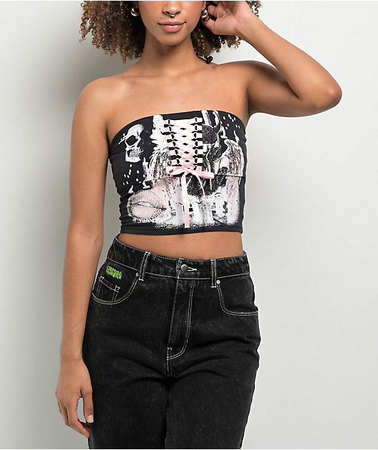 SWIXXZ Black & Pink Lace Up Tube Top | Zumiez