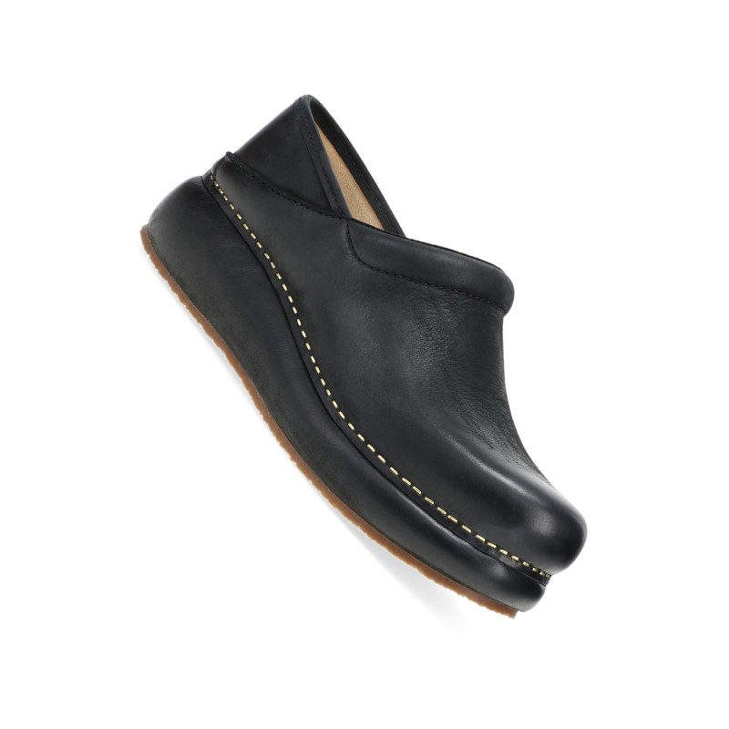 Platform Pro Slip Resistant Black Burnished Nubuck Clog for Women