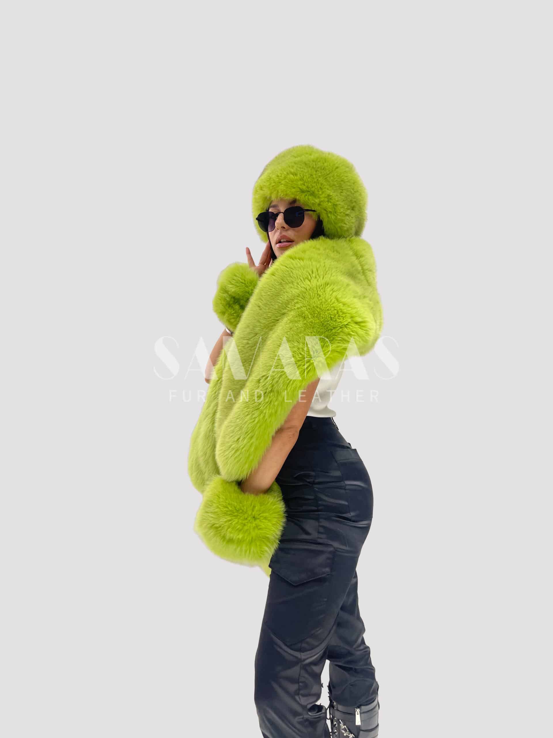 Green Fur Fox Set | Boa - Hat - Cuffs - Samarasfurs.com