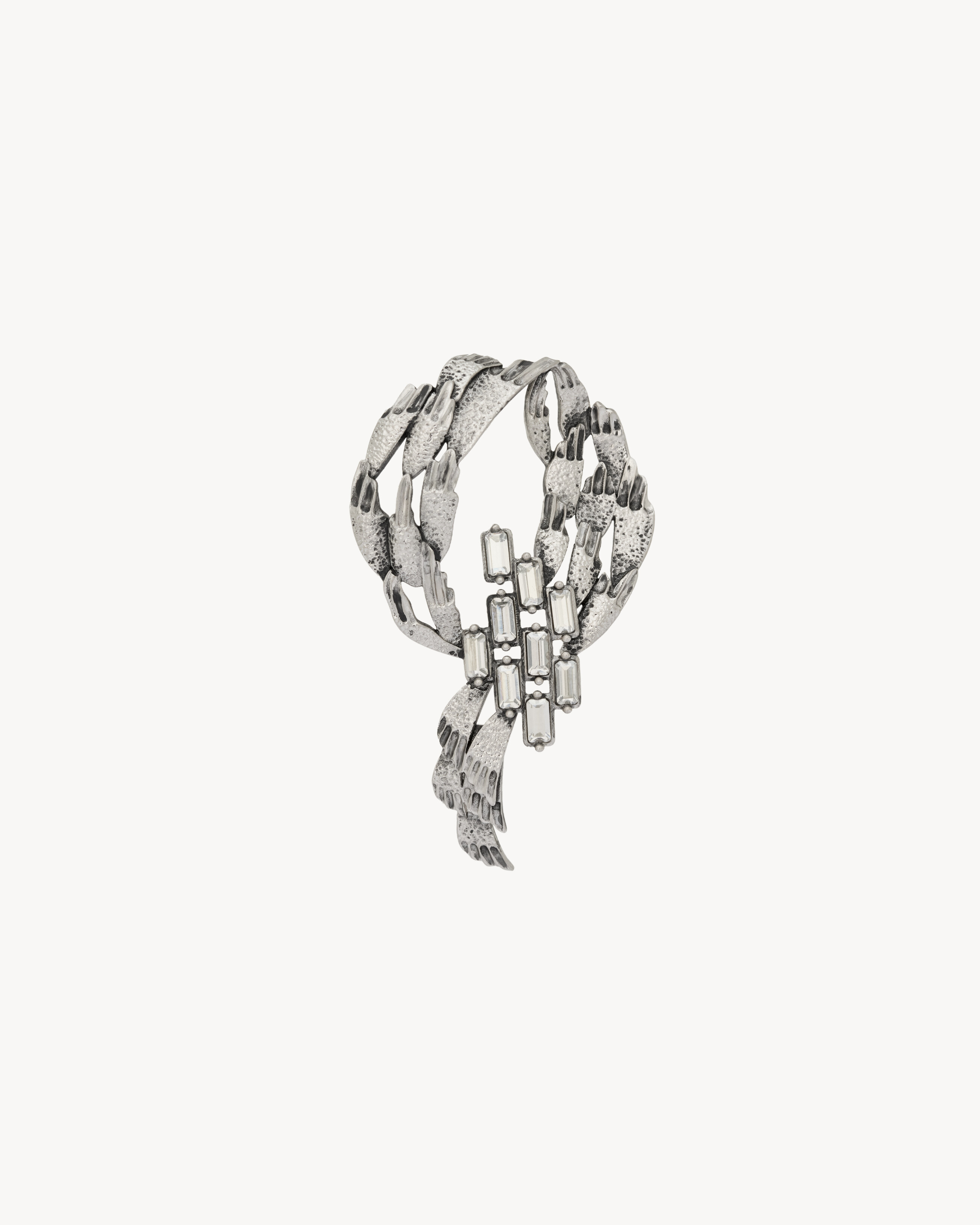 CRYSTAL WATERFALL BROOCH IN METAL in Silver | Saint Laurent | YSL