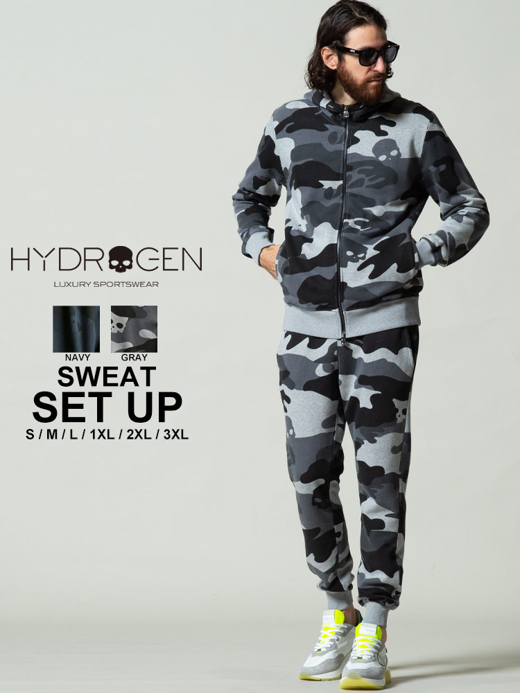 ハイドロゲン メンズ HYDROGEN 迷彩 スカル 総柄 パーカー ロング