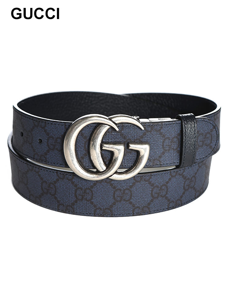 GUCCI (グッチ) 総柄×無地 ダブルGバックル リバーシブル ベルト