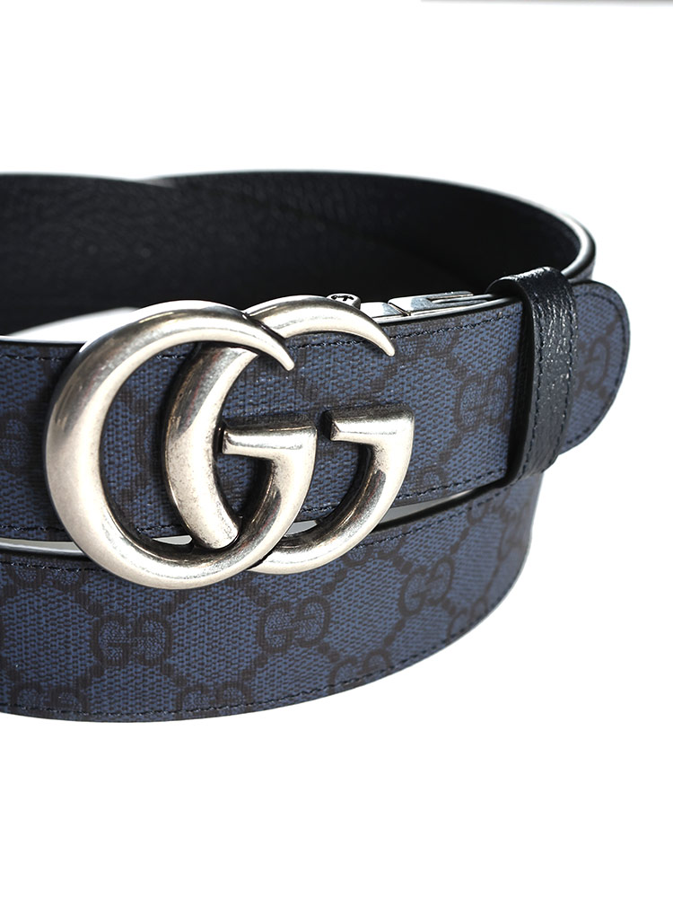 GUCCI (グッチ) 総柄×無地 ダブルGバックル リバーシブル ベルト