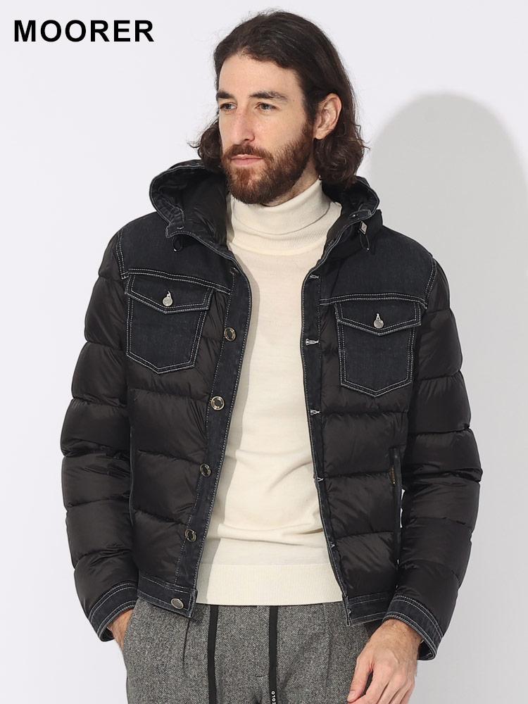 MOORER (ムーレー) デニム切り替え ダウン ボンバージャケット