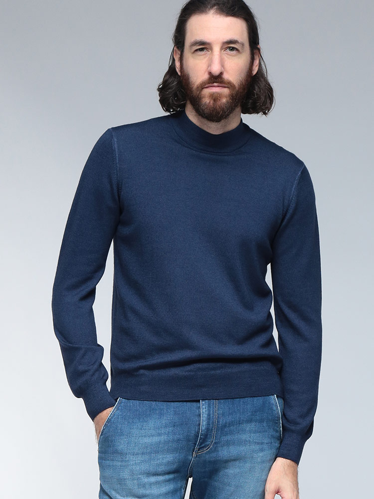 GRANSASSO (グランサッソ) ウール 無地 モックネック 長袖 ニット