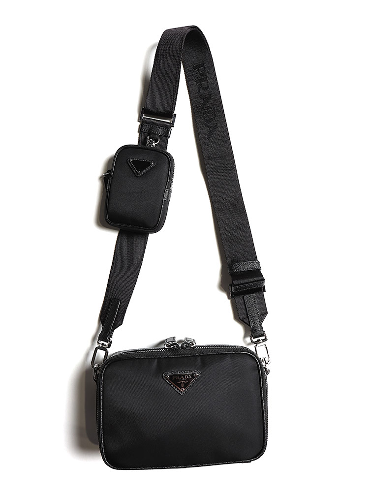 PRADA (プラダ) ナイロン＆レザー 着脱ミニポーチ付き ブリックバッグ
