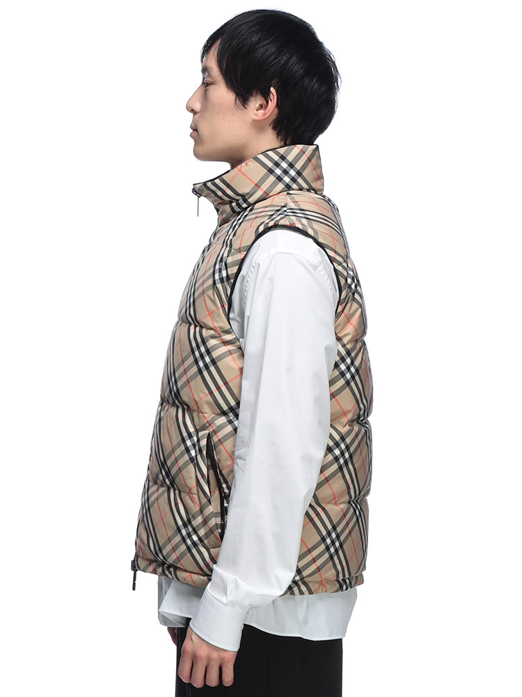 BURBERRY (バーバリー) ロゴ リバーシブル チェック 無地 ダウンベスト