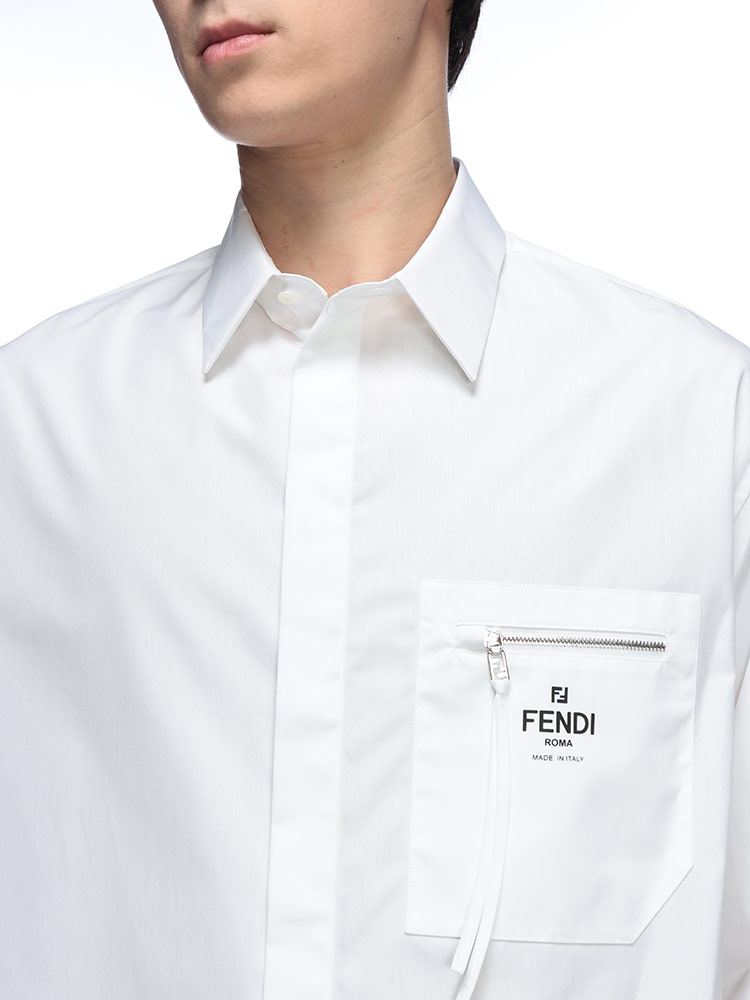 FENDI (フェンディ) ロゴ 無地 ジップポケット 長袖 シャツ