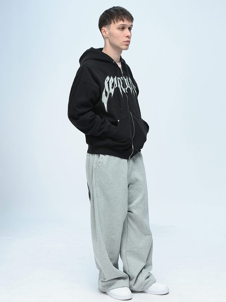SEQUENZ (シークエンズ) ロゴプリント フルジップ 裏起毛 スウェット