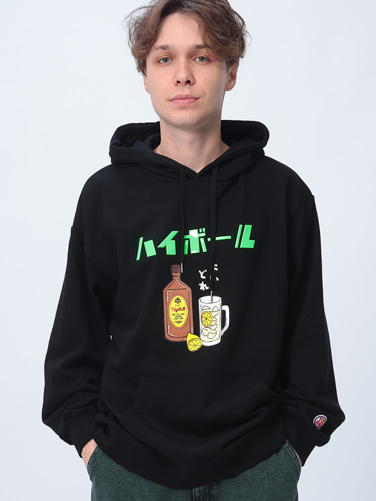 YOIDORE (ヨイドレ) 裏毛 ハイボールプリント プルオーバー パーカー