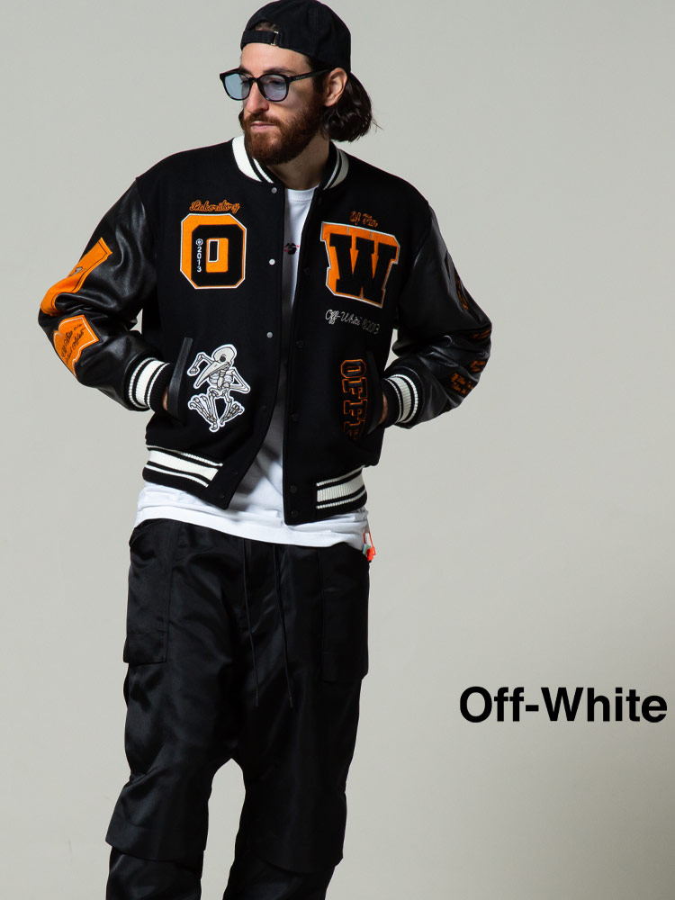 OFF-WHITE オフホワイト レザー ウール メルトン ワッペン 刺繍