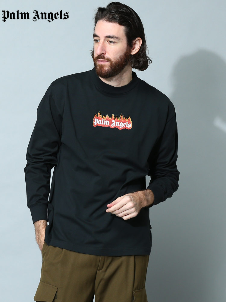 Palm Angels (パームエンジェルス) ロゴプリント クルーネック 長袖 T