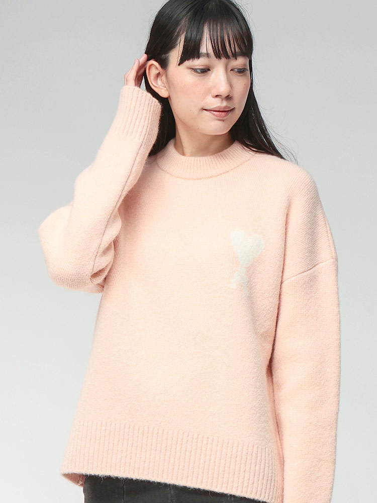 AMI PARIS (アミパリス) アルパカ混 ワンポイント クルーネック ニット