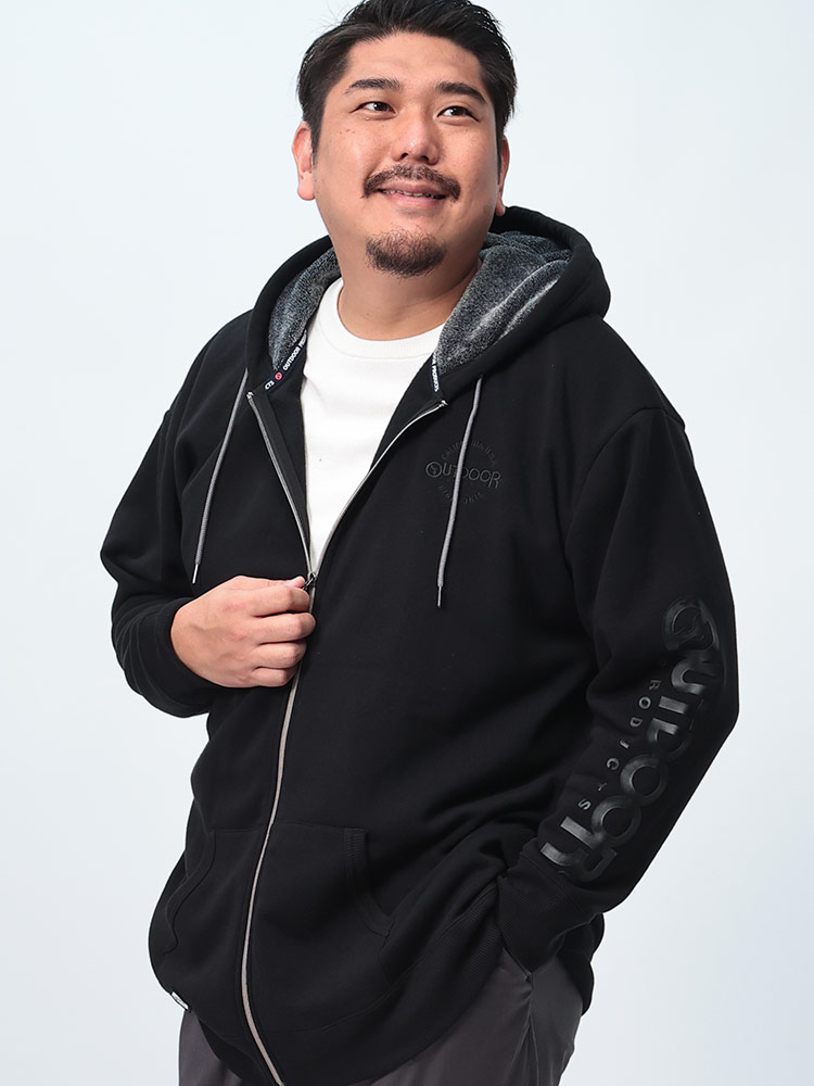 ジップパーカー 杢裏起毛 袖プリント ポケット付き トップス 長袖 起毛