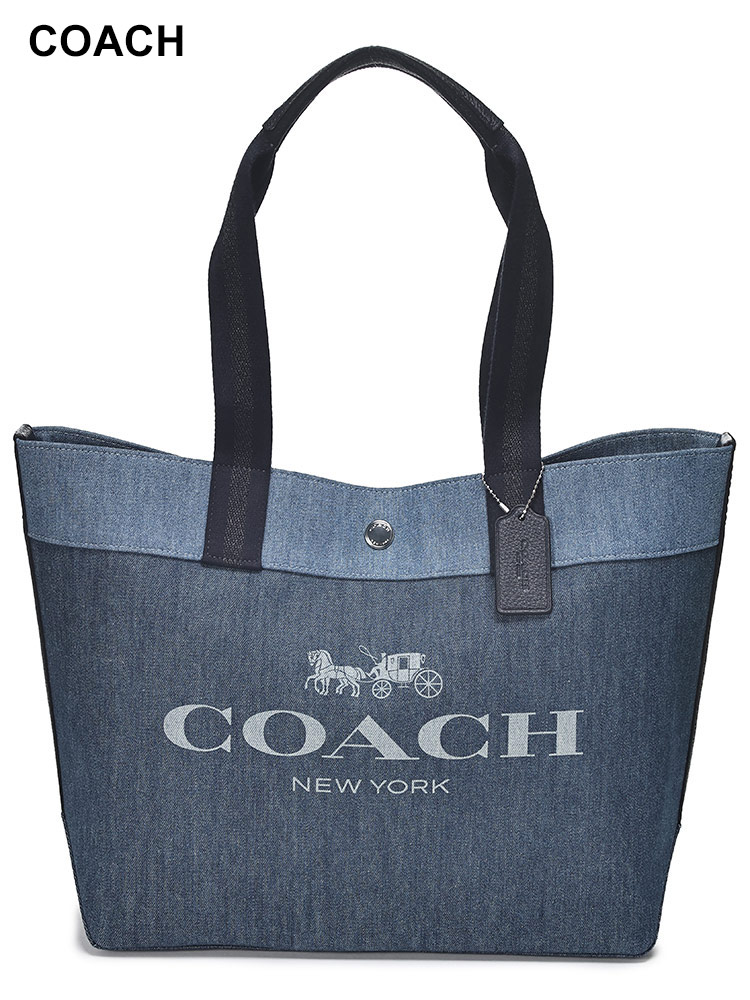 COACH (コーチ) デニム 裏地アクセント BIGロゴ チャーム付き ラージ