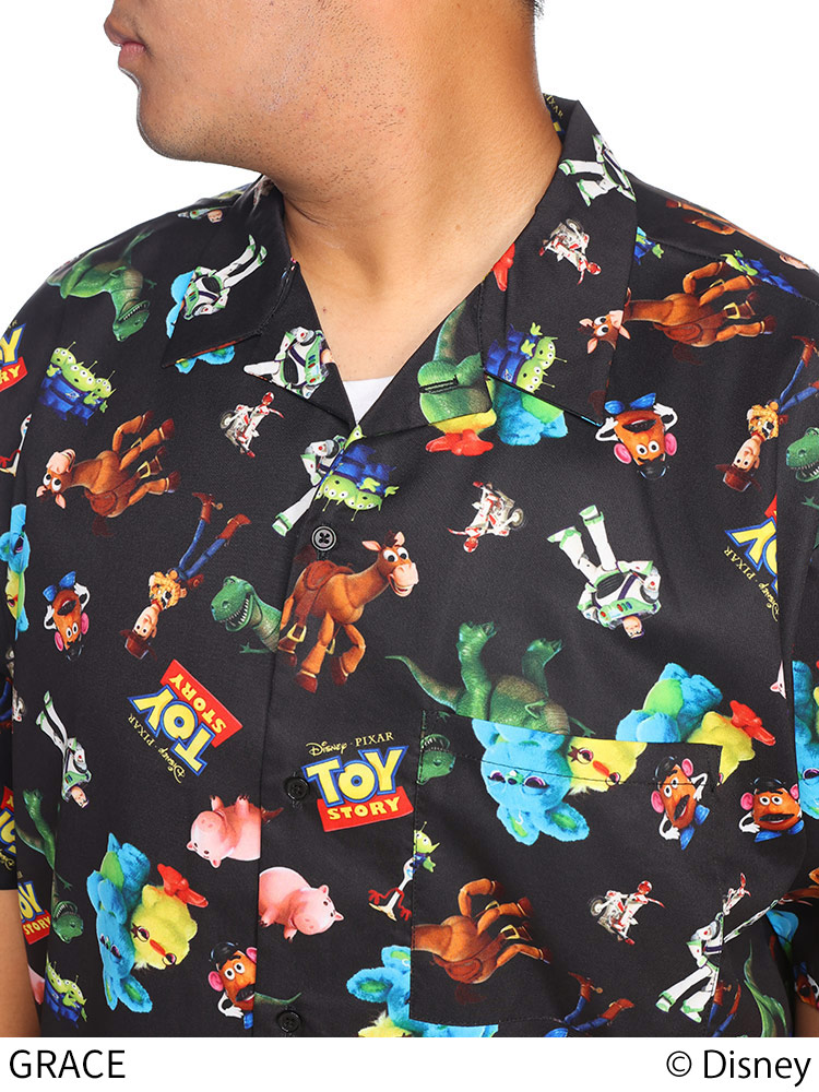半袖 シャツ TOY STORY トイストーリー ディズニー 総柄 オープン