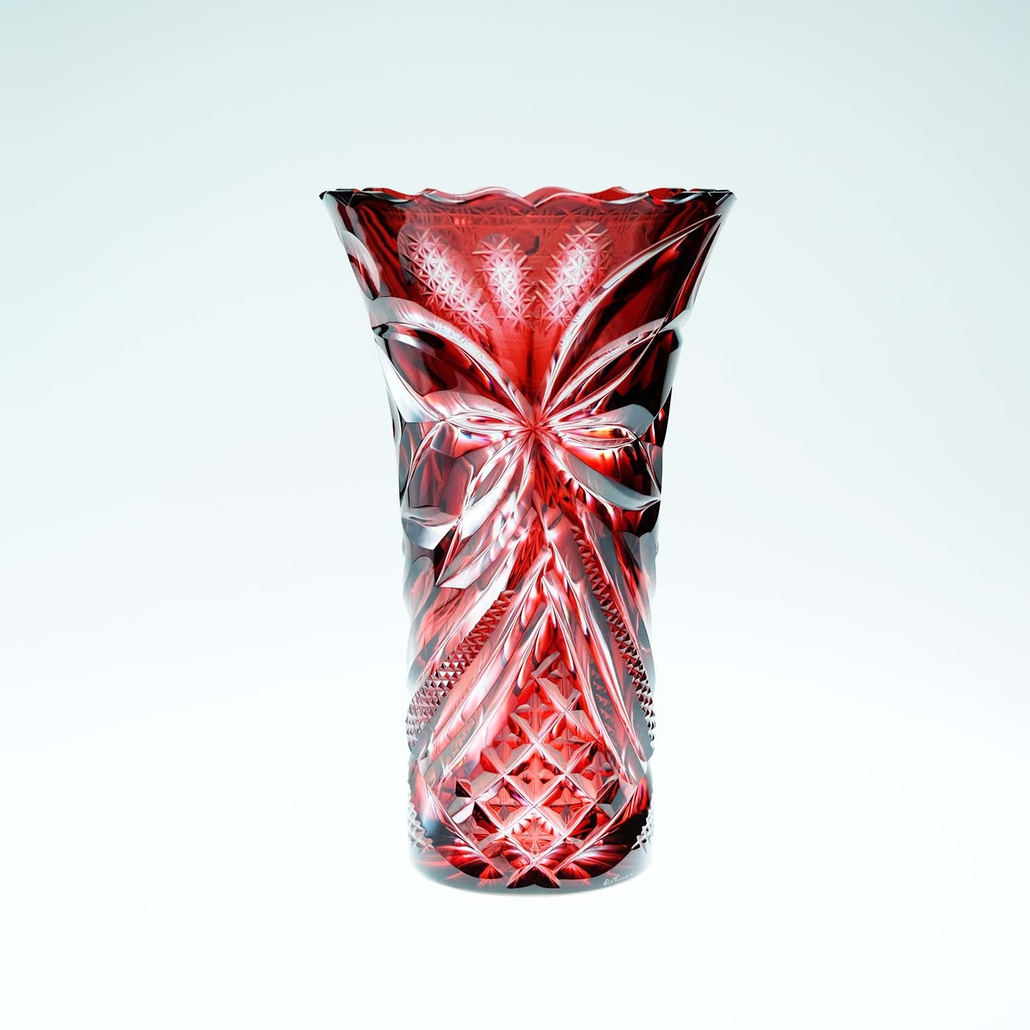 Kagan Crystal 赤色カットクリスタル花瓶 Kagan Crystal 赤色カット