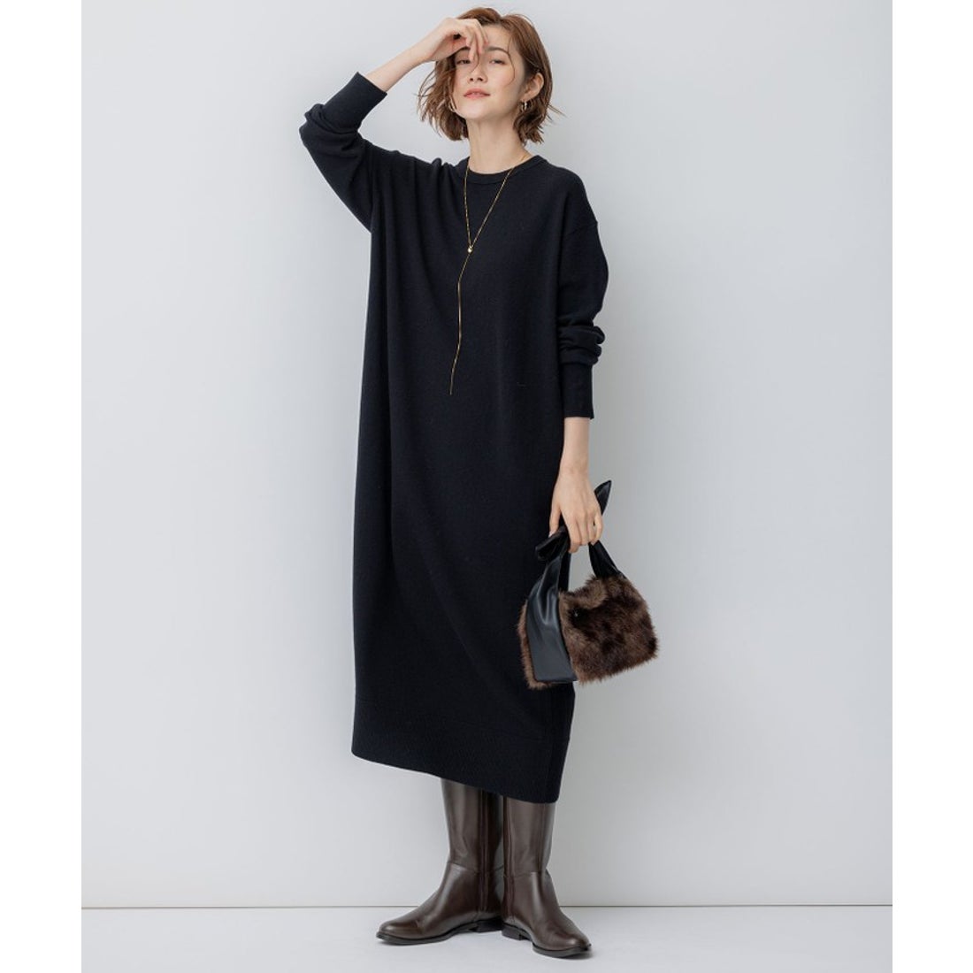 ニジュウサンク 23区 【洗える】ウールカシミヤ ニットワンピース