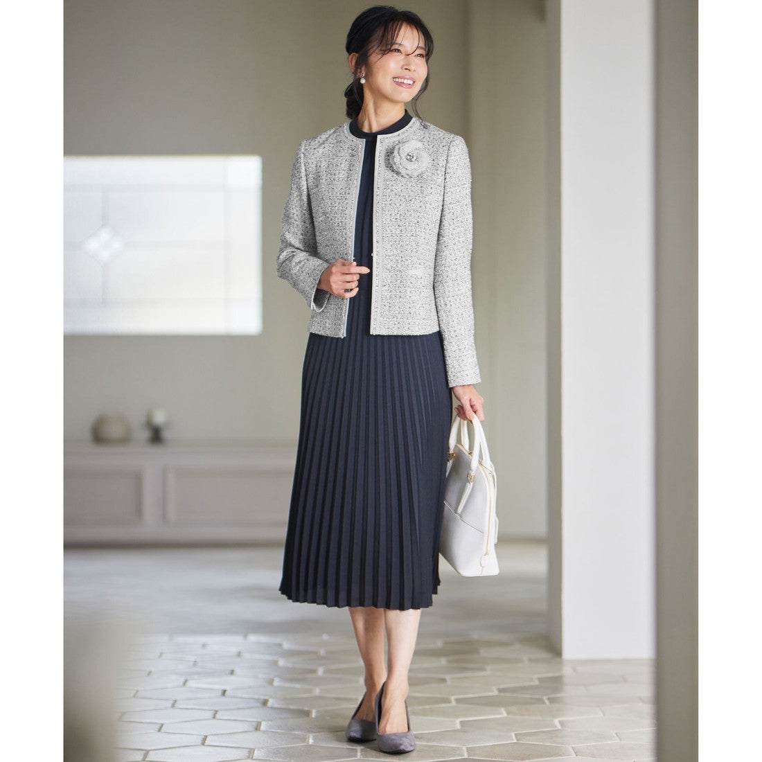 23区 【一部先行予約】シャインツイードストレッチ ノーカラー