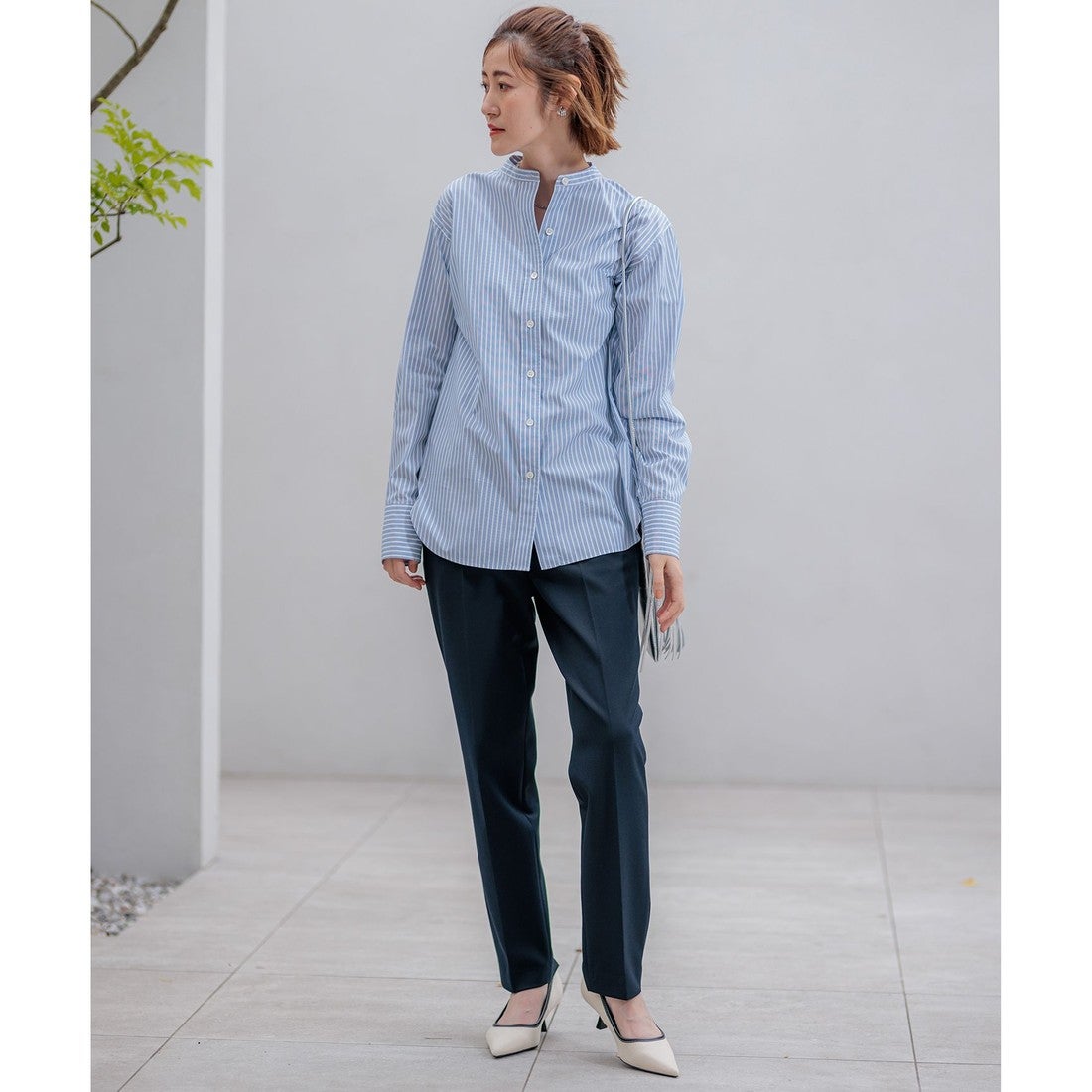 23区 【一部先行予約/洗える】CANCLINI バンドカラー シャツ （ブルー