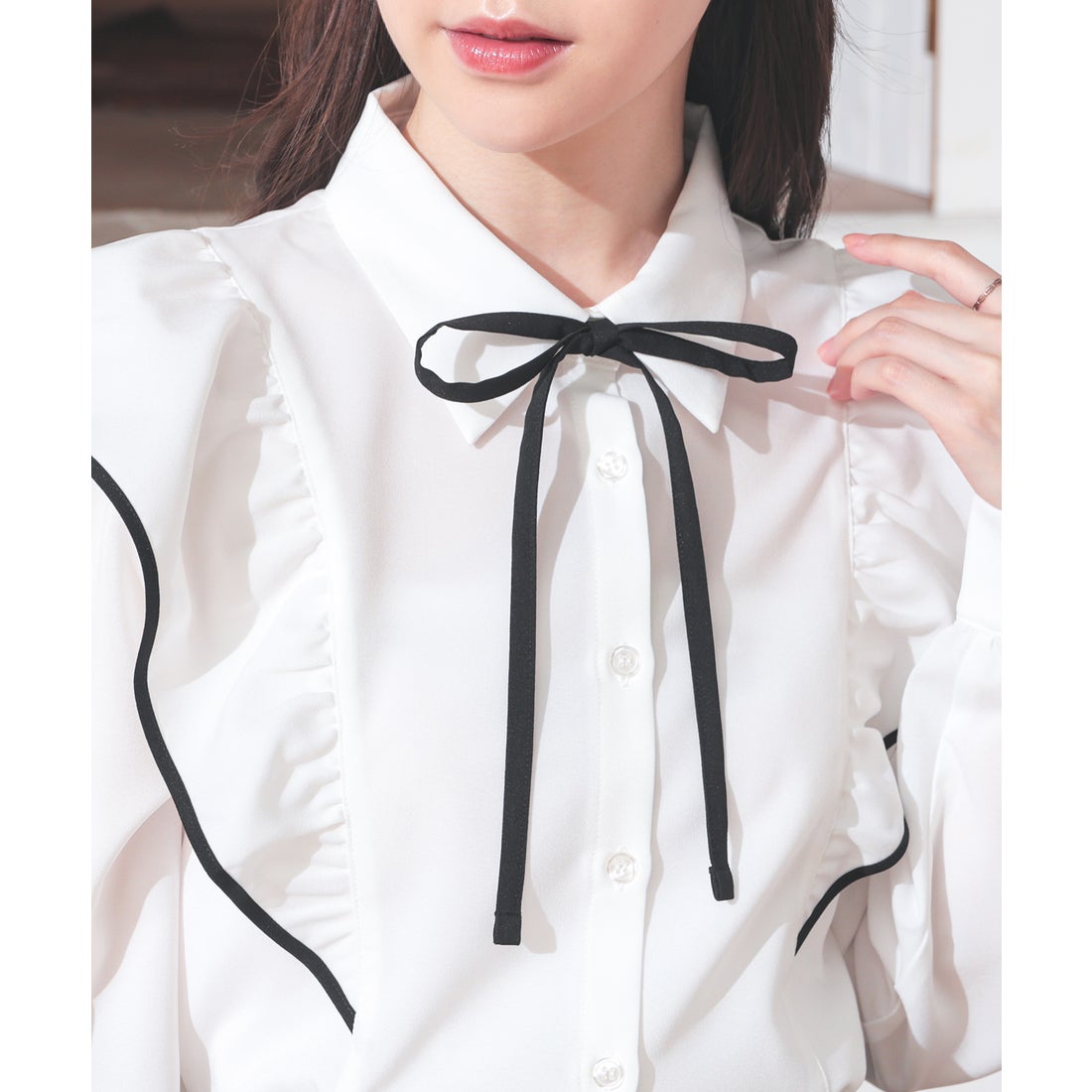コルザ COLZA リボン付フリルブラウス トップス ブラウス 長袖 長袖