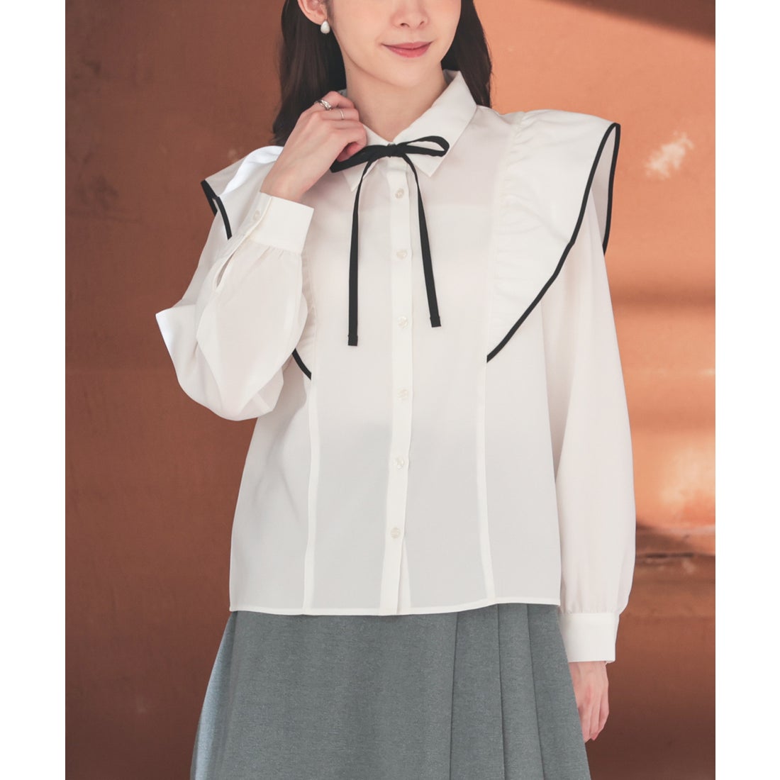 コルザ COLZA リボン付フリルブラウス トップス ブラウス 長袖 長袖