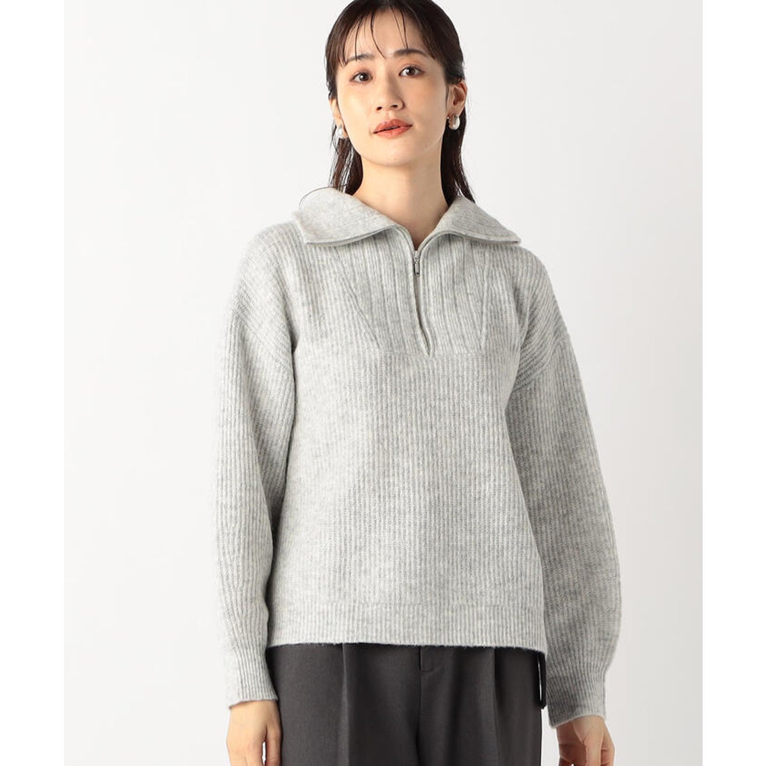 コムサイズム COMME CA ISM ハーフジップニット （ライトグレー