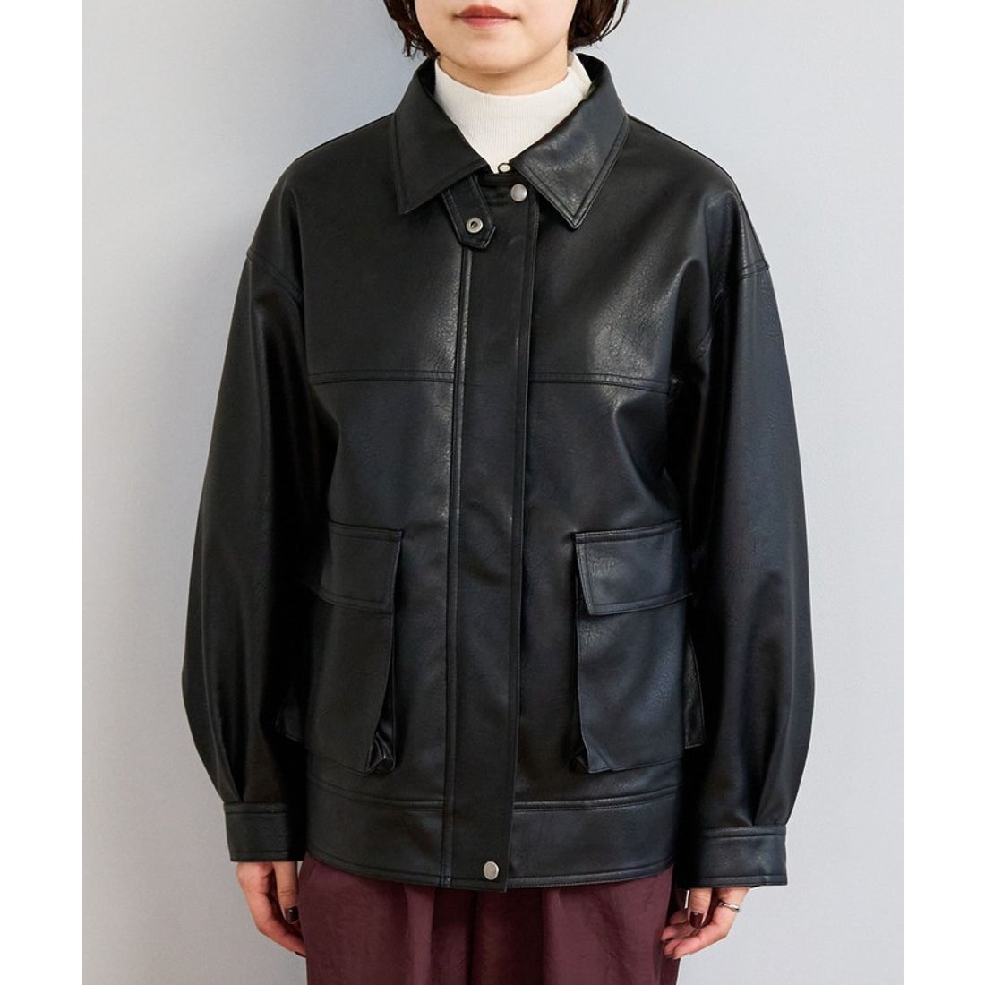 coen ボア襟付きレザーライクヴィンテージブルゾン - ファッション通販
