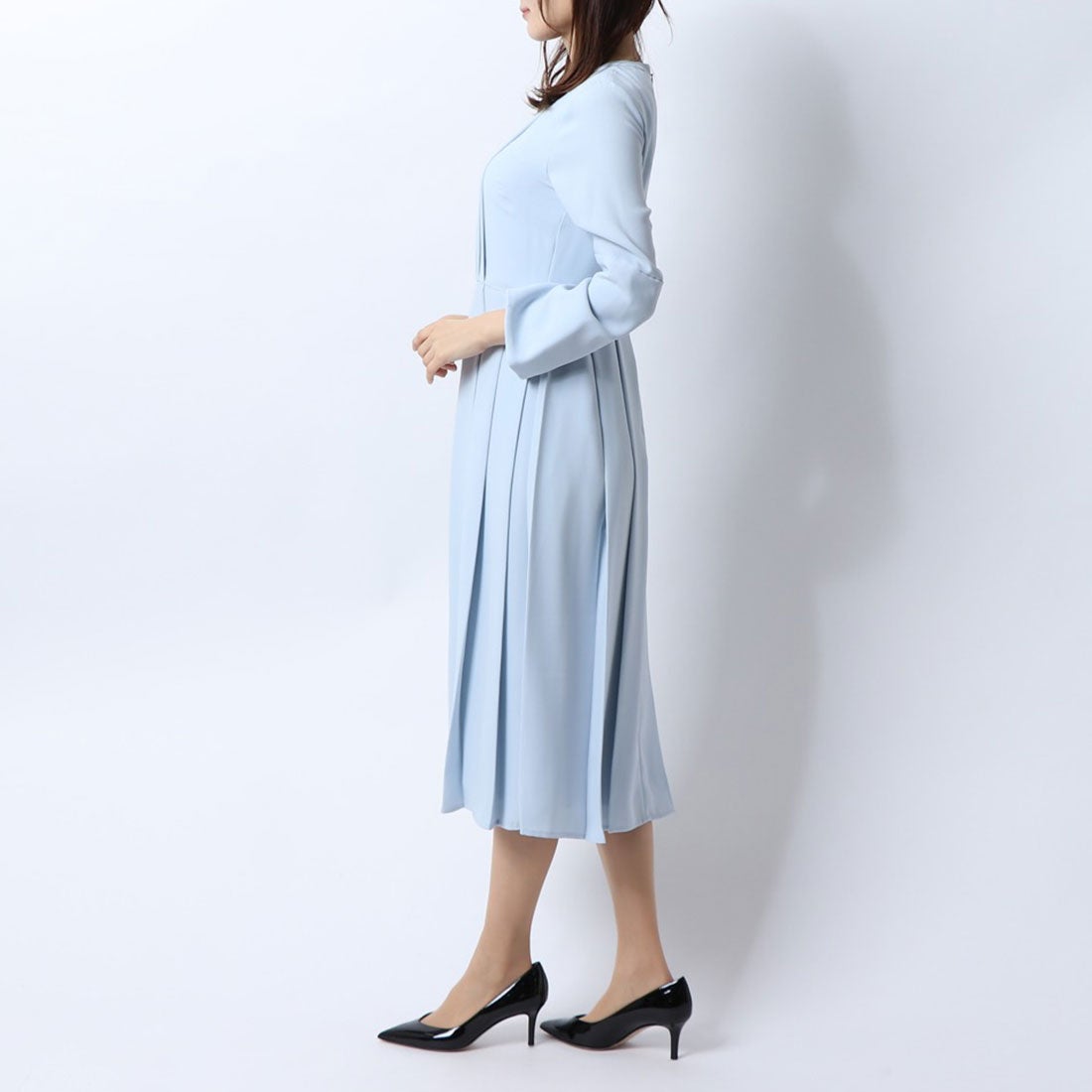 セルフォード CELFORD バックサテンプリーツワンピース （ネイビー