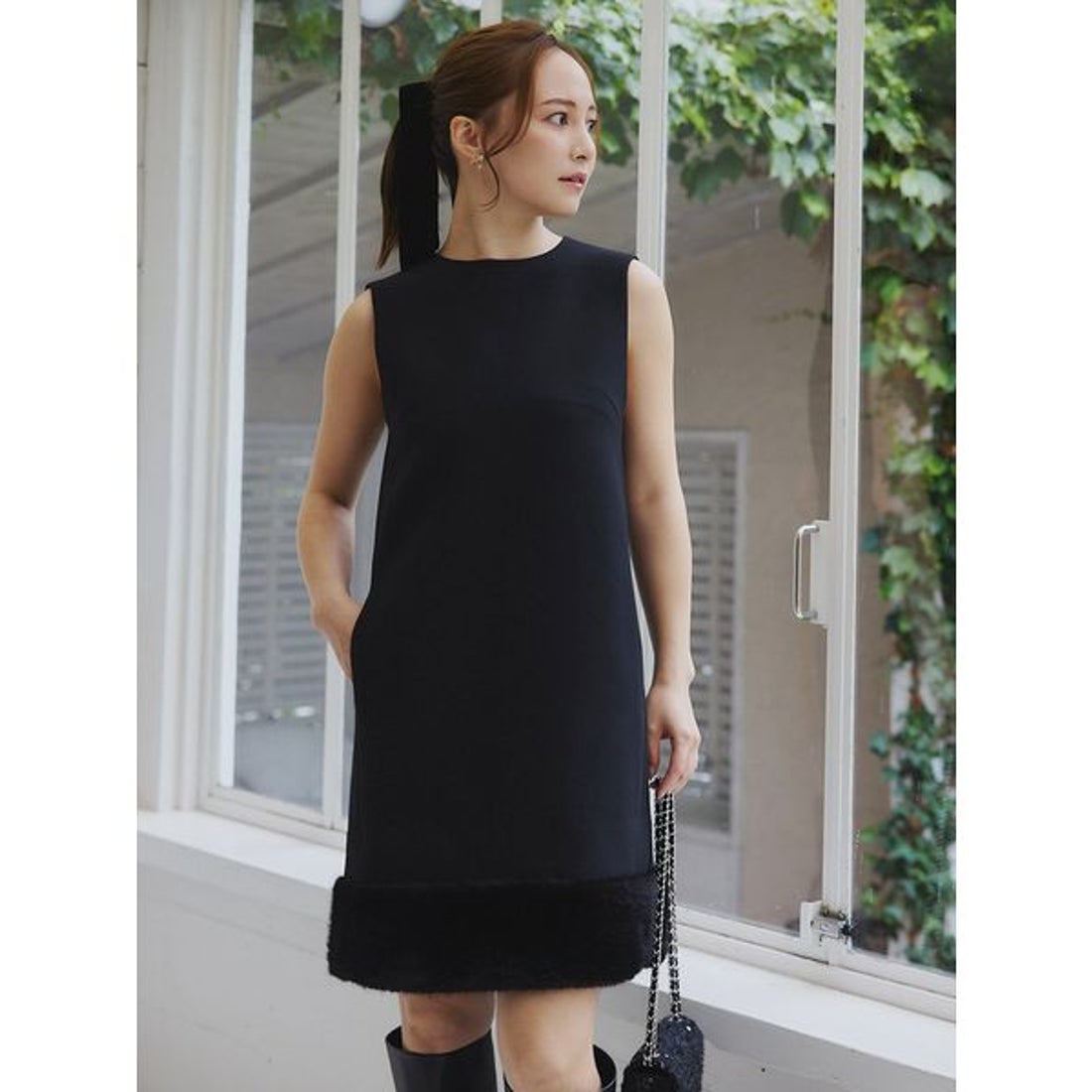 セルフォード CELFORD 裾ファーミニワンピース （BLK） - ファッション