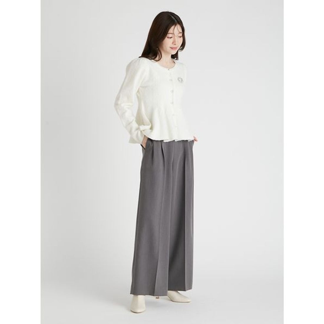 セルフォード CELFORD ファーライクペプラムカーディガン （SAX