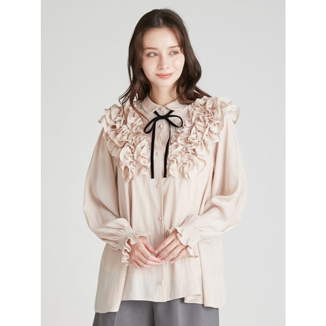 セルフォード CELFORD フリルヨークシャツカラーブラウス （NVY