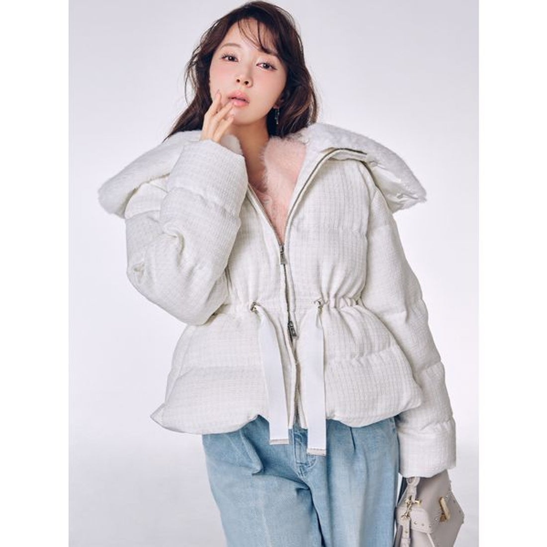 セルフォード CELFORD ファー襟付きツイードショートコート （IVR