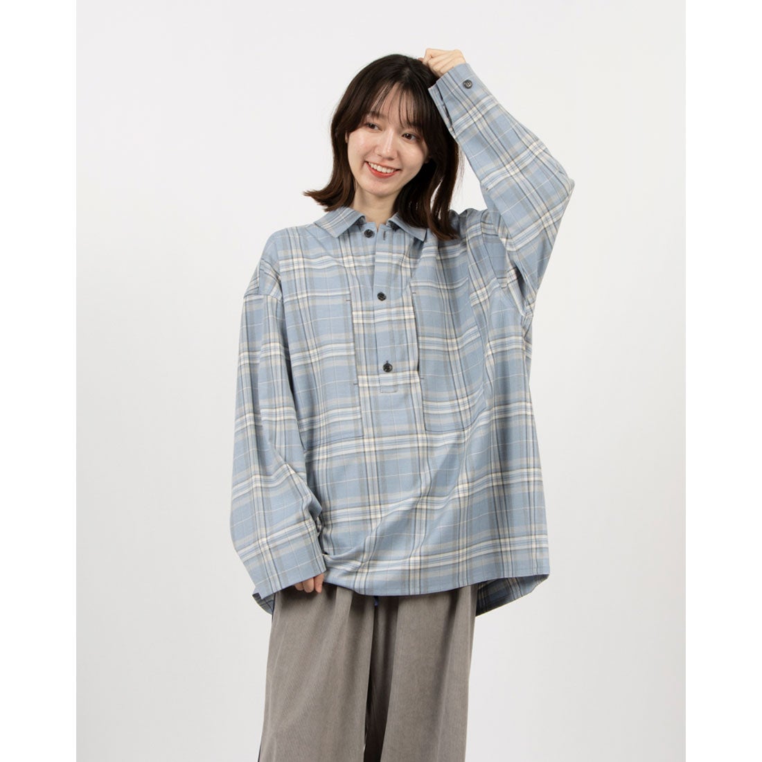 クラネ CLANE CHECK POCKET OVER SHIRT （BLUE） - ファッション通販