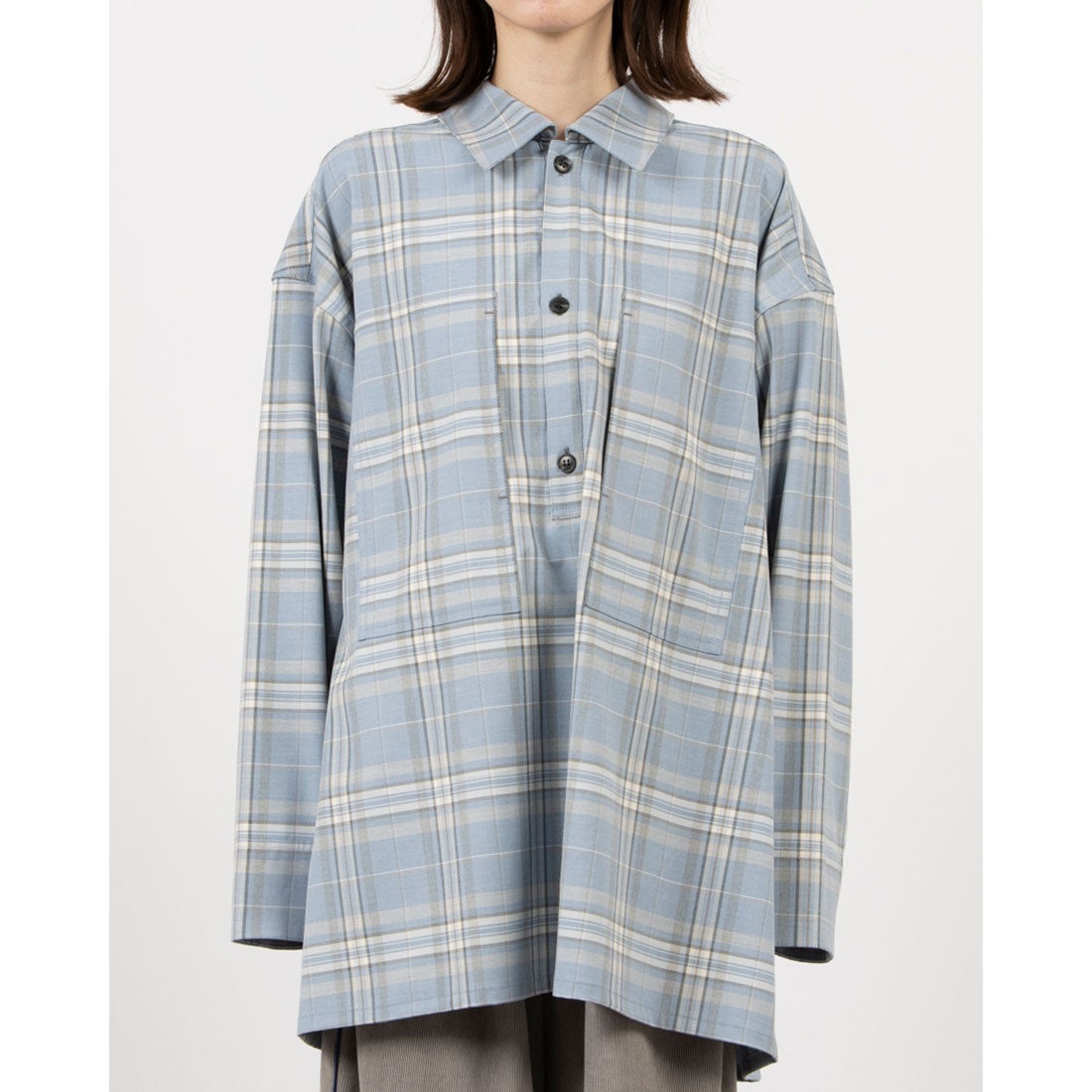クラネ CLANE CHECK POCKET OVER SHIRT （BLUE） - ファッション通販