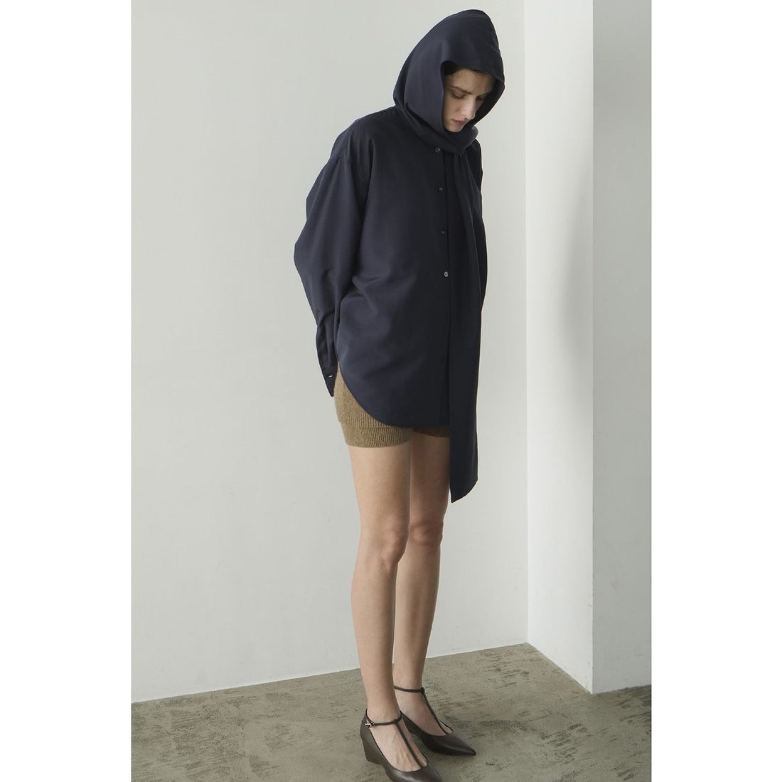 クラネ CLANE BOW TIE HOODIE SHIRT （NAVY） -アウトレット通販