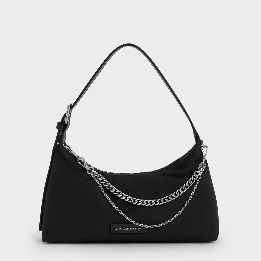 CHARLES & KEITH ナイロン チェーンリンクトラペーズショルダーバッグ