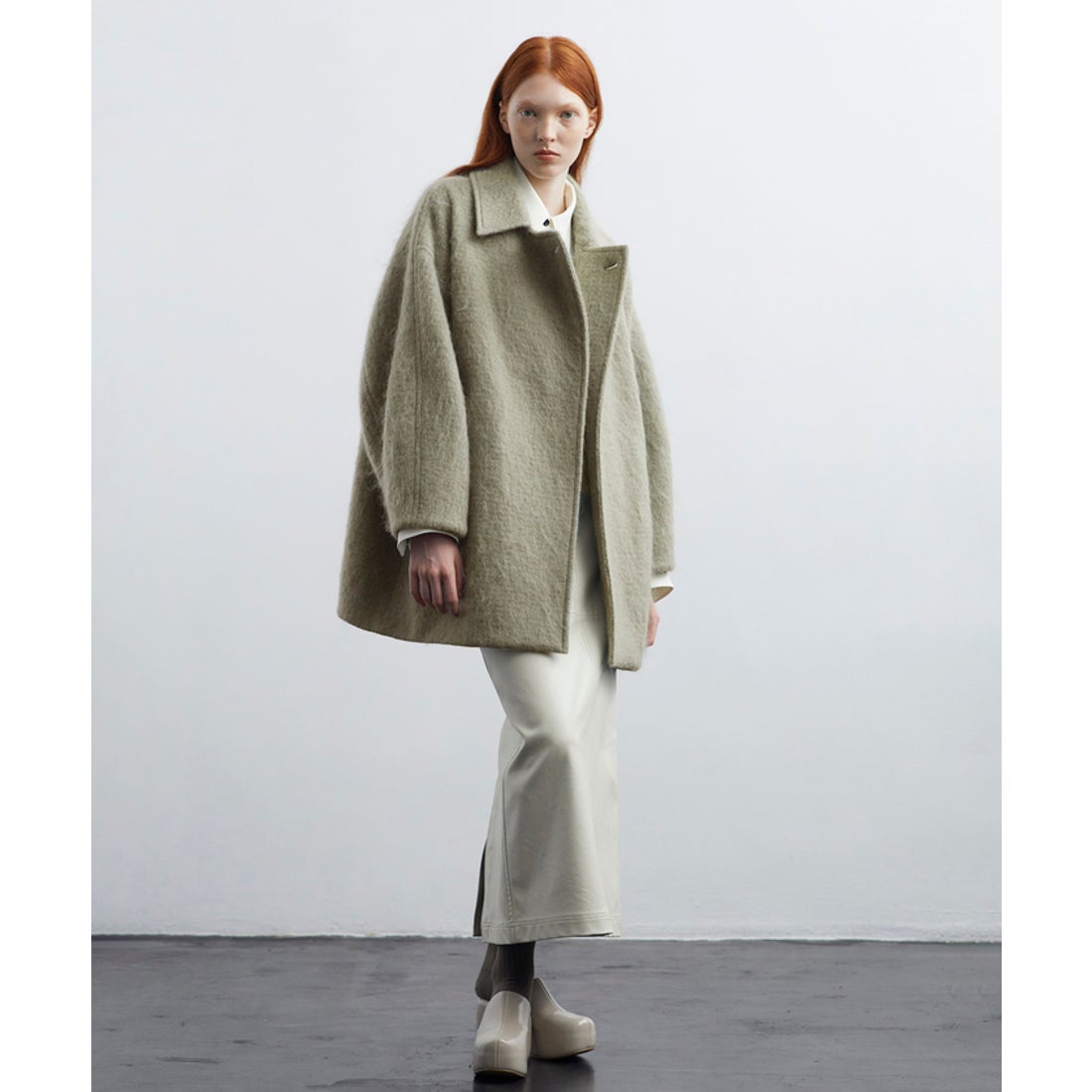 アダム エ ロペ ADAM ET ROPE' モヘヤシャギーミドルコート （カーキ系