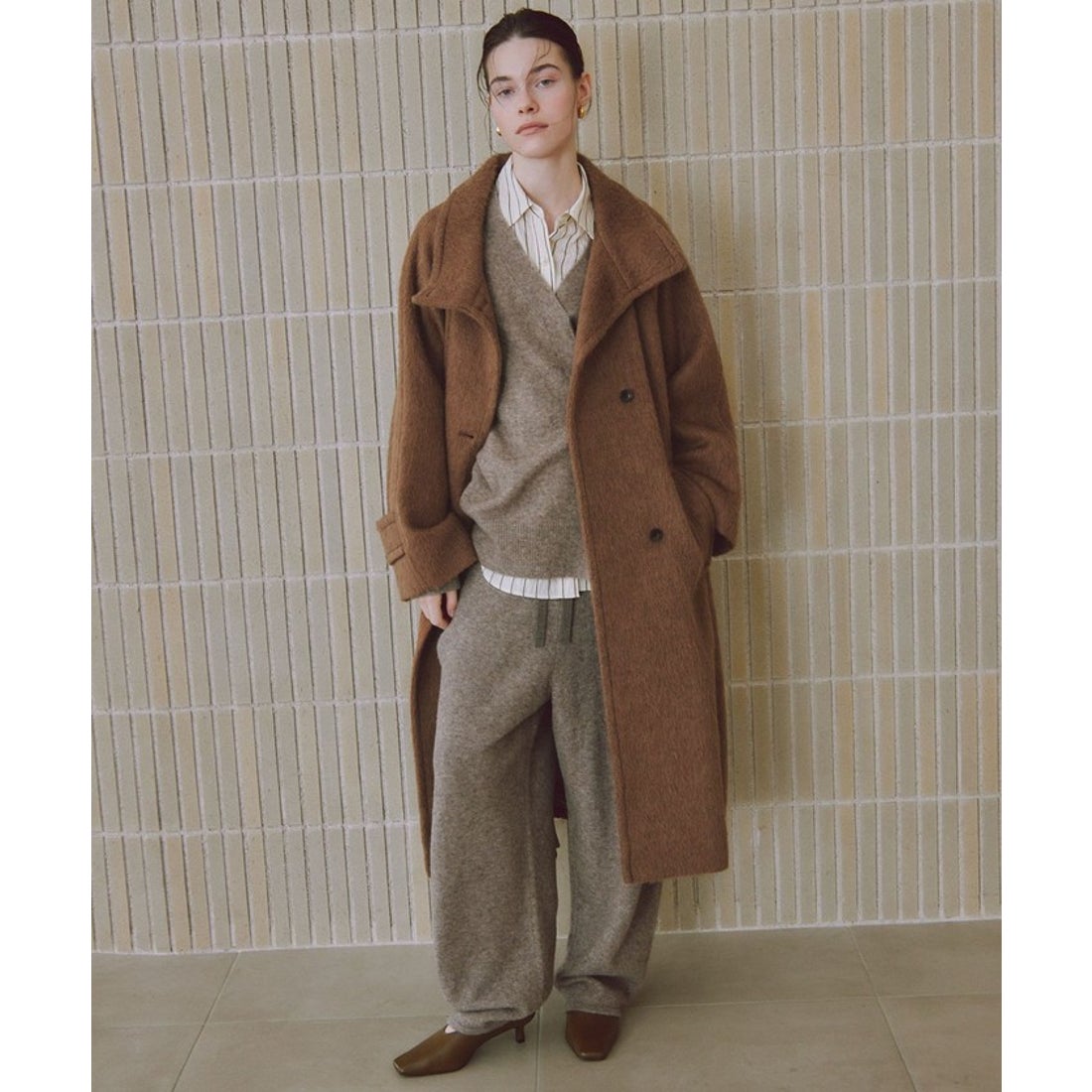 アダム エ ロペ ADAM ET ROPE' スタンドカラーマキシコート （キャメル