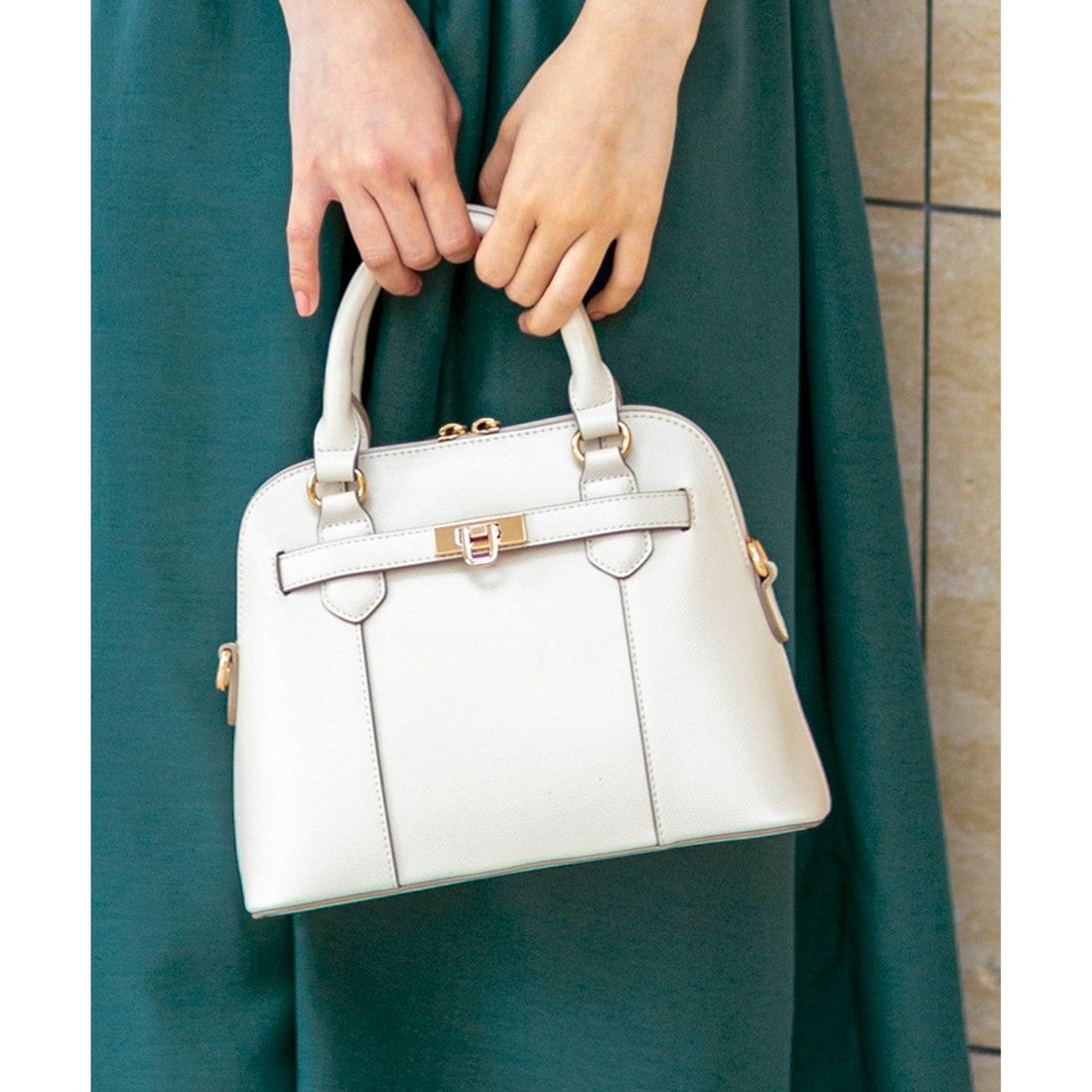 ANY SIS 【2WAY】ベルトアクセントブガッティ バッグ （アイボリー