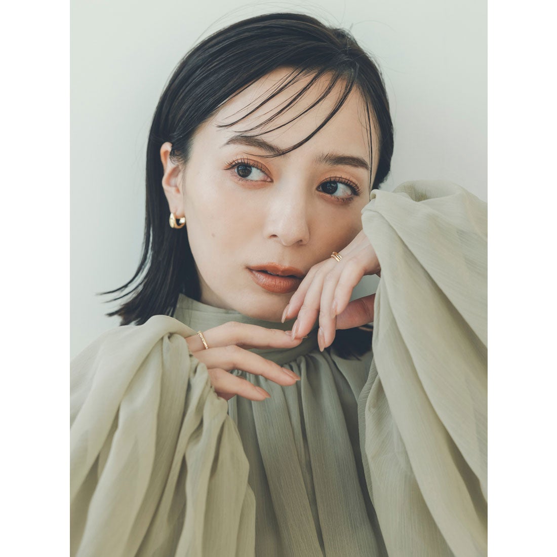 アニュアンス anuans シフォンボリュームブラウス （SAGE GREEN