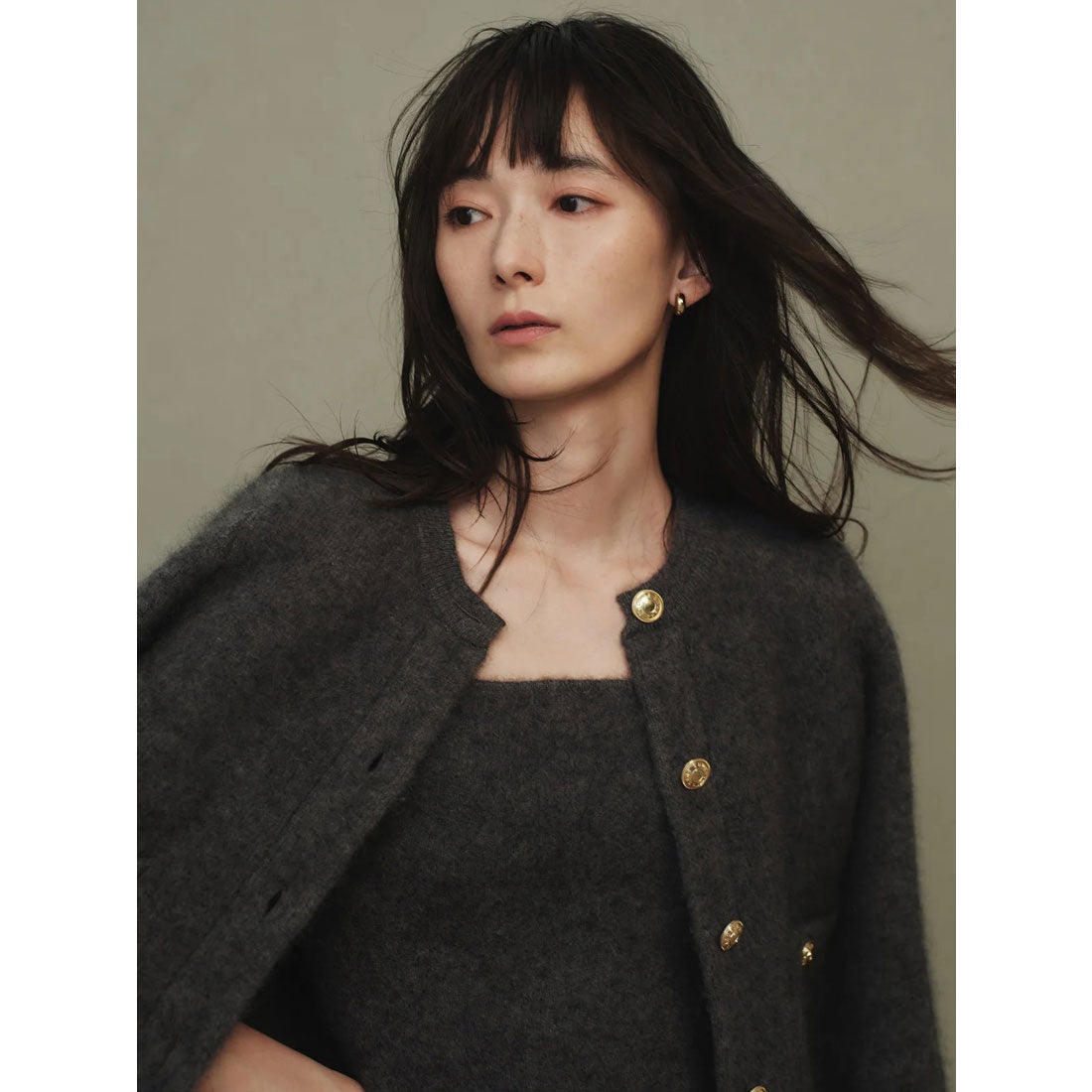 アニュアンス anuans カシミヤブレンドノーカラーニットジャケット