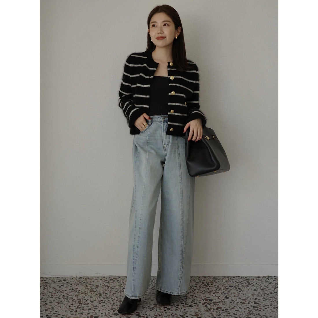 アニュアンス anuans カシミヤブレンドノーカラーニットジャケット