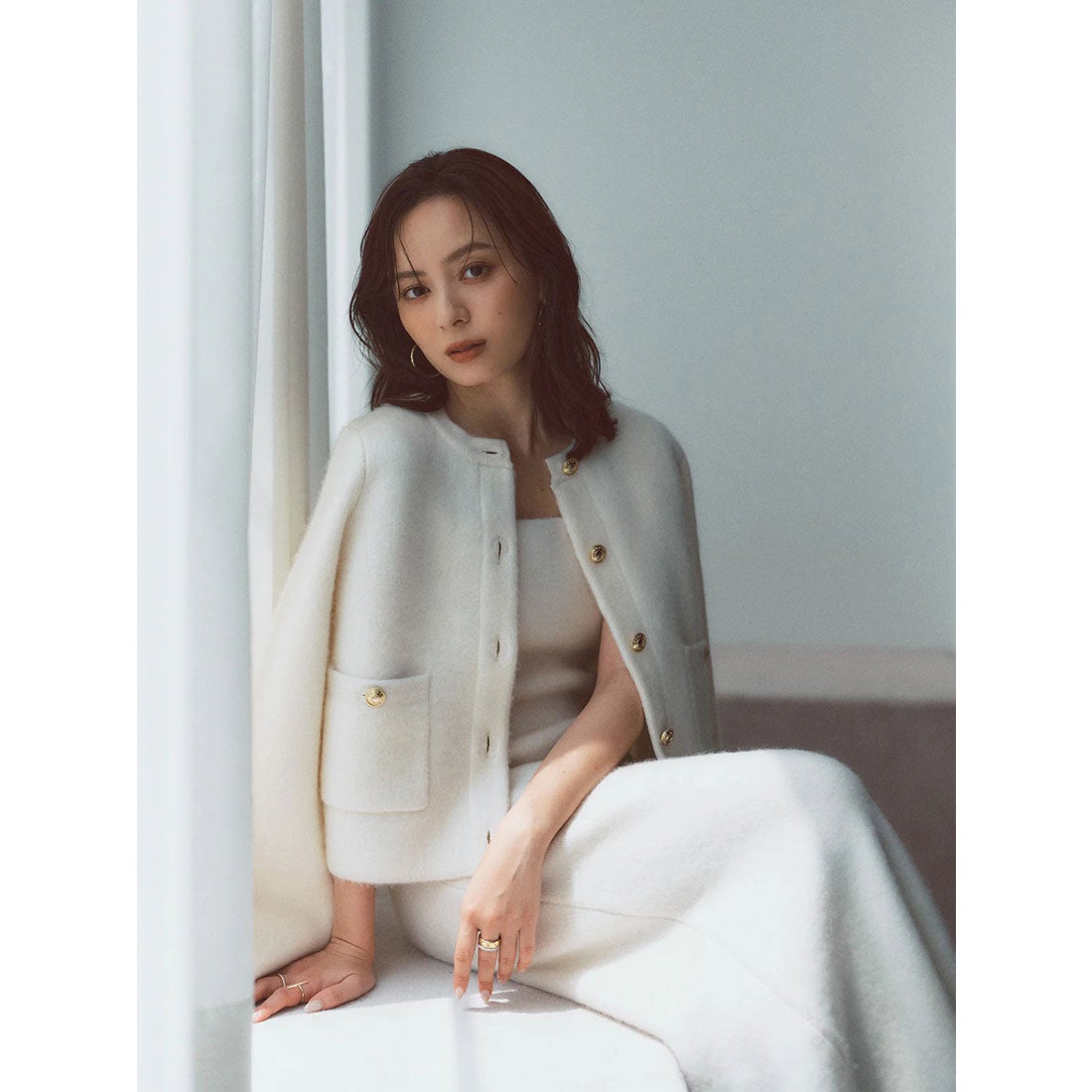 アニュアンス anuans カシミヤブレンドノーカラーニットジャケット